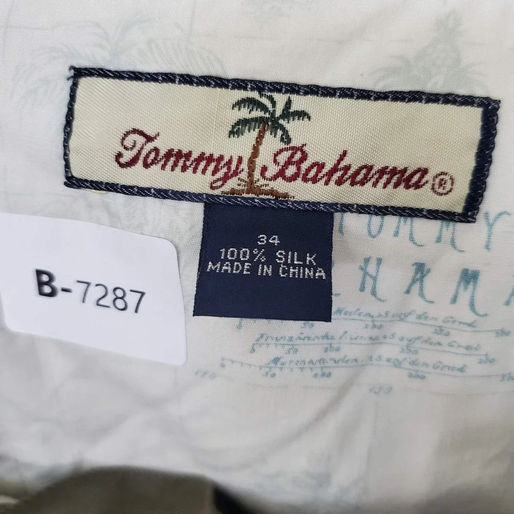 Tommy Bahama Men Pants 34 Olive Chino Pleated 100% Silk Relaxed Fit READ